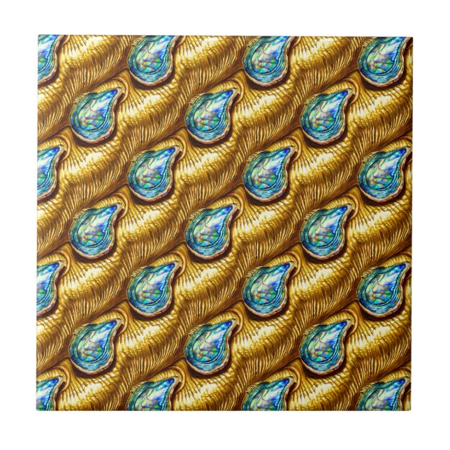 Abalone tear droppe paua pua snäcka guld blue glam kakelplatta (Framsidan)