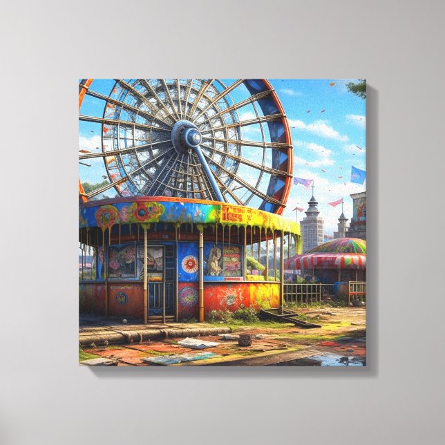 Abandoned Carnival Ferris Wheel Ai art Canvastryck (Framsida)