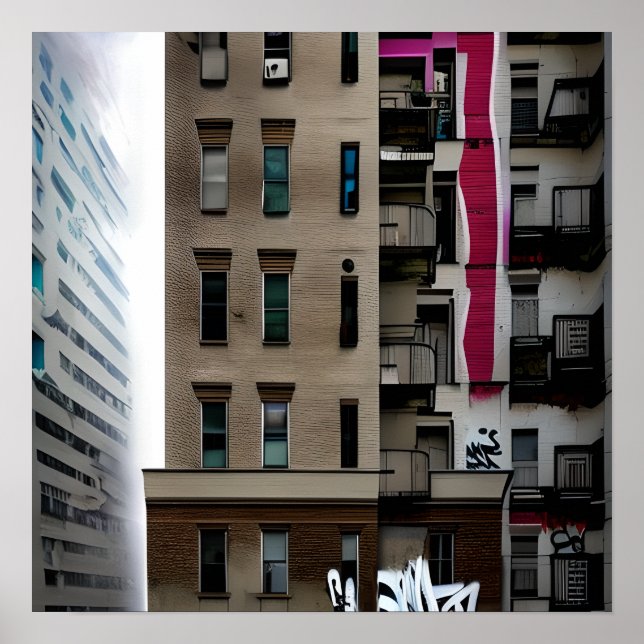 Abandoned City Byggnad med Graffiti Poster (Framsidan)