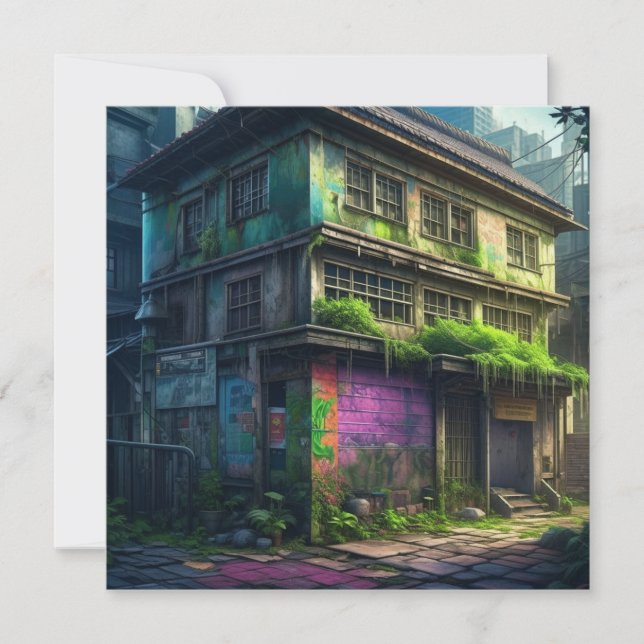 Abandoned Lila Graffiti Byggnad Urban Decay (Framsida)