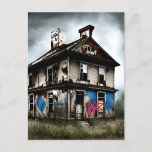Abandoned Old House Spray Paint Graffiti Vykort