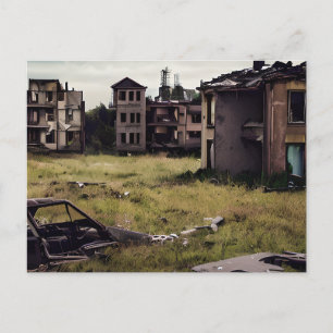 Abandoned Post Apocalyptic Byggnad Vykort
