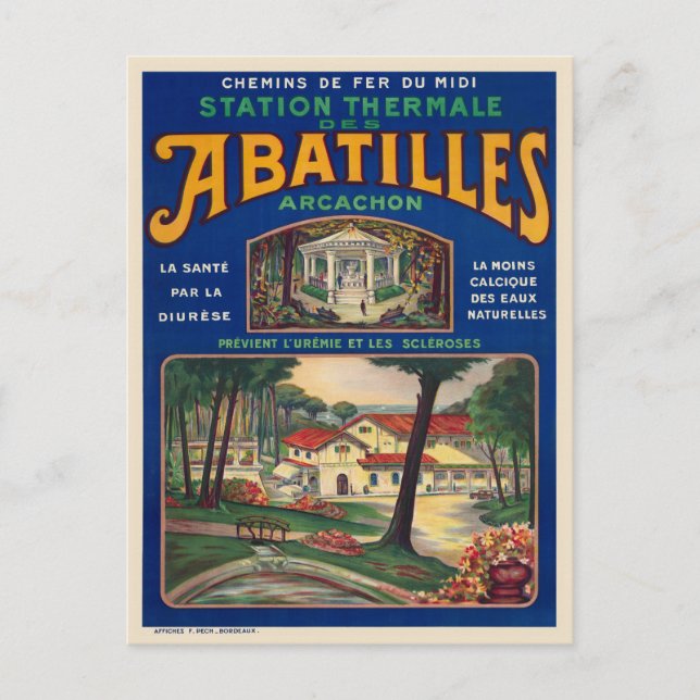 Abatilles Arcachon France Vintage Poster 1920 Vykort (Framsida)