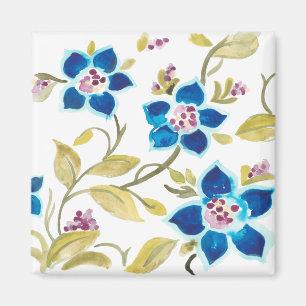 Abbey Blommigt Tiles - Blå blommor Magnet