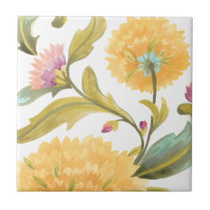 Abbey Blommigt Tiles - Gula blommor Kakelplatta