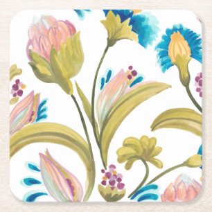 Abbey Blommigt Tiles - Vår blommor Underlägg Papper Kvadrat