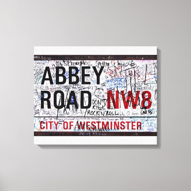Abbey Road Sign London Covered in Graffiti Canvastryck (Framsida)