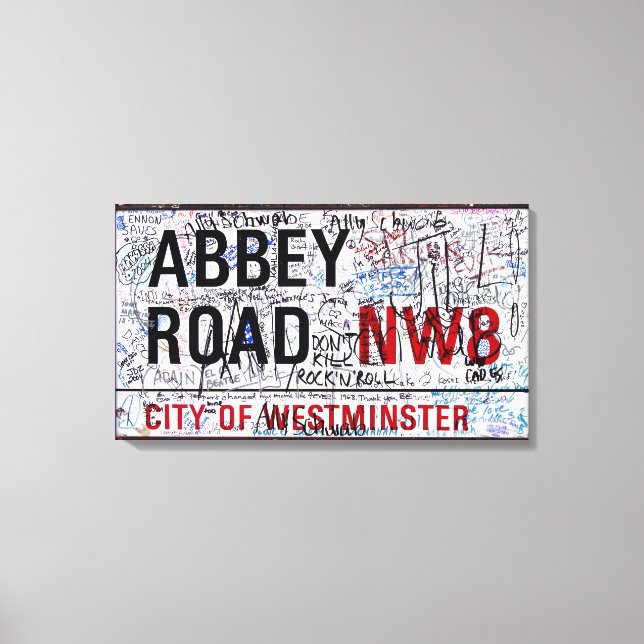 Abbey Road Sign London Covered in Graffiti Canvastryck (Framsida)