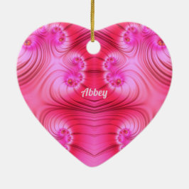 ABBEY ~VALENTINE HJÄRTA ~ Rosa Fraktal ~ Julgransprydnad Keramik