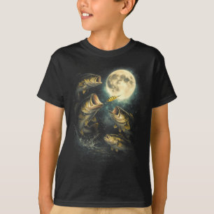 Abborrfisk ylar mot månen rolig fiskememe t shirt