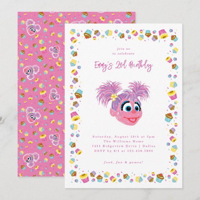 Abby Cadabby Cupcakes & Konfettifödelsedag  Inbjudningar (Fram/baksida)