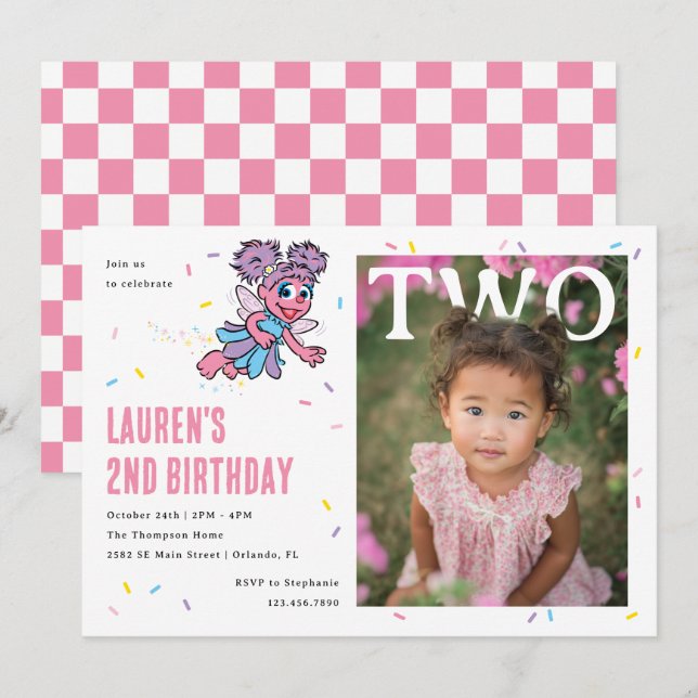 Abby Cadabby Pink Confetti Second Birthday Inbjudningar (Fram/baksida)