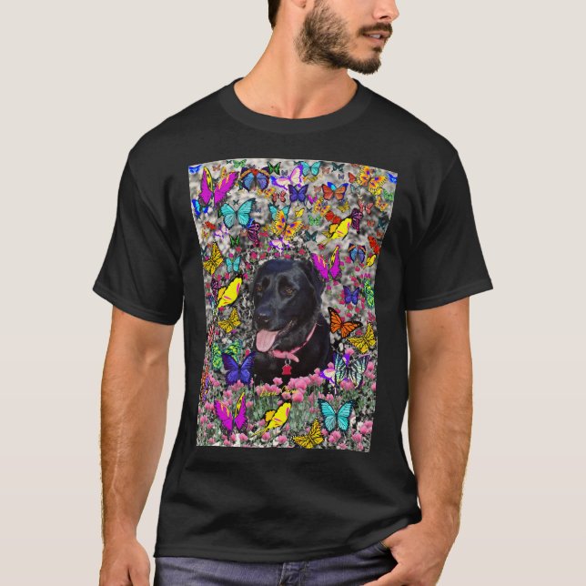 Abby i fjärilar - svart lab hund t shirt (Framsida)