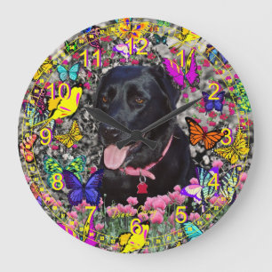 Abby in Butterflies - Svart lab Retriever Stor Klocka