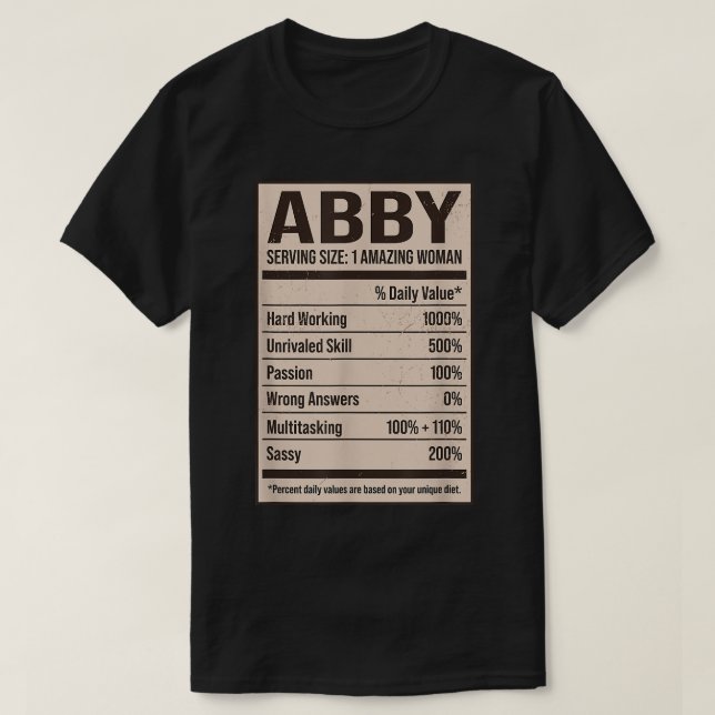 Abby Nutrition Facts Name Nickname Alias Title Fri T Shirt (Design framsida)