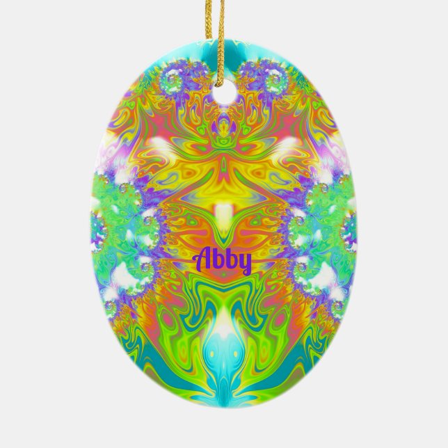 ABBY ~ PÅSKÄGG ~ FRACTAL Multifärgad Söt Julgransprydnad Keramik (Baksidan)