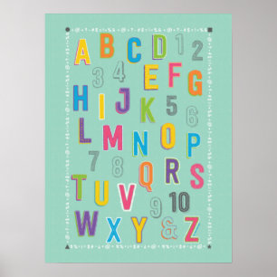 ABC 123 Classroom Education Decor - Blue Poster