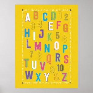 ABC 123 Classroom Education Decor - Gult Poster