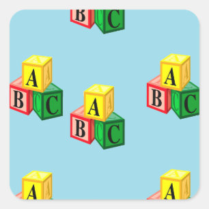 abc alfabet block fyrkantigt klistermärke