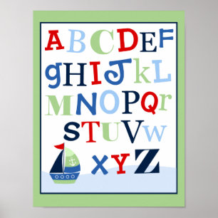 ABC Alfabet Konsttryck Liten Segelbåt Skipper Poster