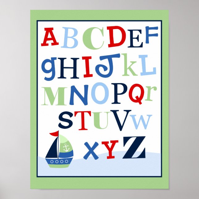 ABC Alfabet Konsttryck Liten Segelbåt Skipper Poster (Framsidan)