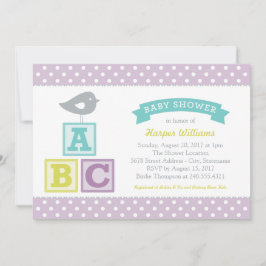 ABC Alphabet blockerar Lavender Lila Baby Shower Inbjudningar