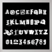 ABC Alphabet Brev & Nummer | Svartvit