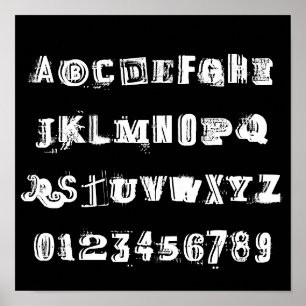 ABC Alphabet Brev & Nummer Svartvit Poster
