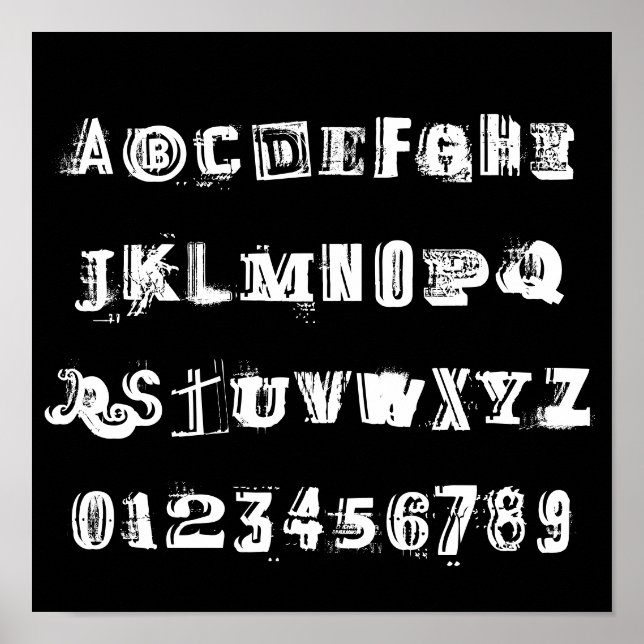 ABC Alphabet Brev & Nummer | Svartvit Poster (Framsidan)
