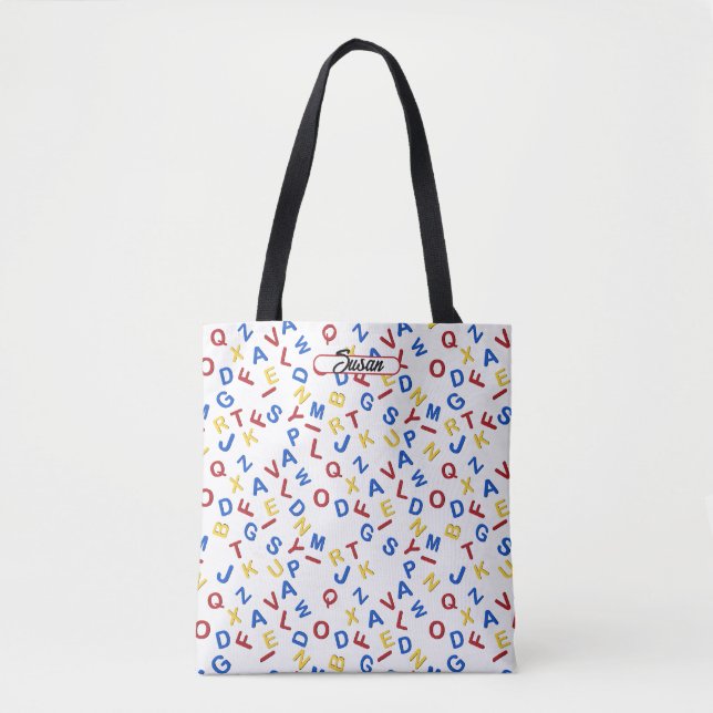 ABC Alphabet Red Gult Blue Tote Bag Tygkasse (Framsida)