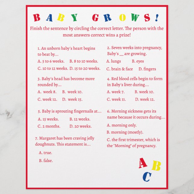 ABC "Baby Grows!" Spel Flyer (Framsidan)