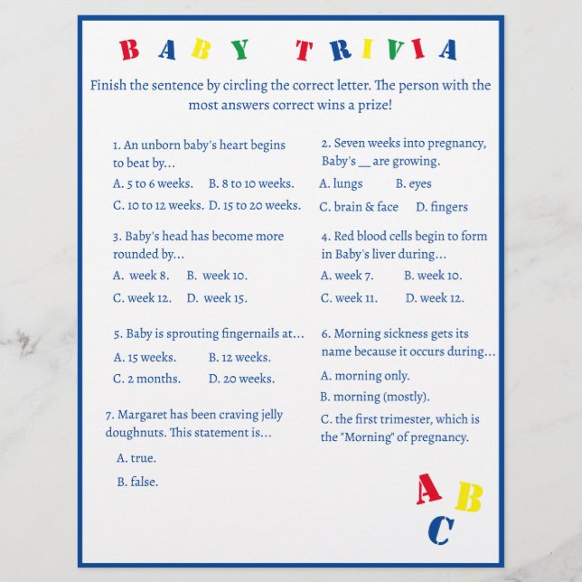 ABC Baby Trivia Game Flyer (Framsidan)