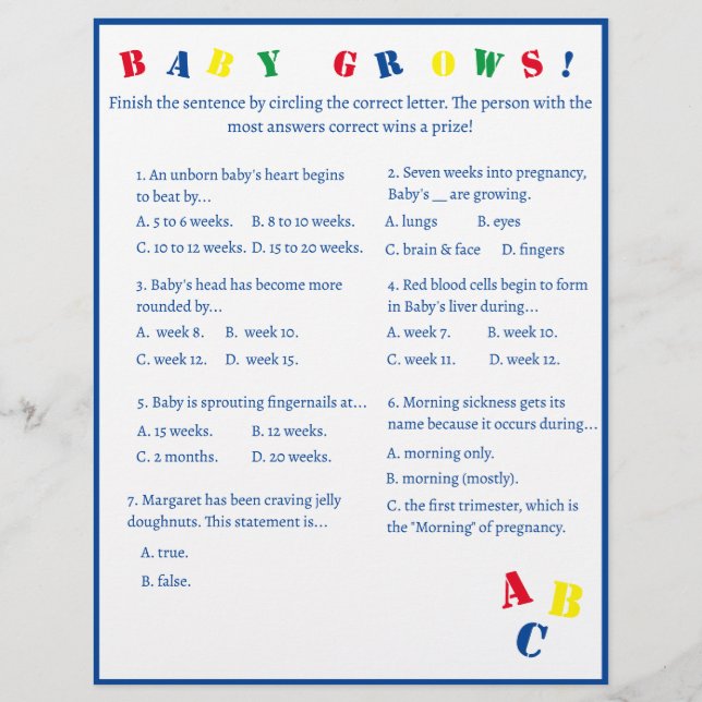 ABC "Baby växer!" Spelflygblad Reklamblad (Framsidan)