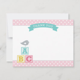 ABC blockerar Rosa och Aqua Girl Baby Shower Tack Kort