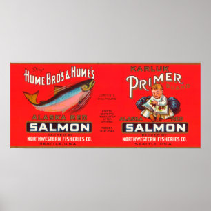 Abc-bok brännmärker laxetiketten Seattle, WA Poster