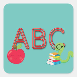 ABC Bookworm Fyrkantigt Klistermärke