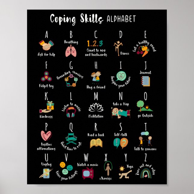 Abc Coping Skills Alphabet Self Care Mental Health Poster (Framsidan)