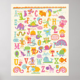 ABC Djur Alfabet Pojke Barnkammare Print Poster