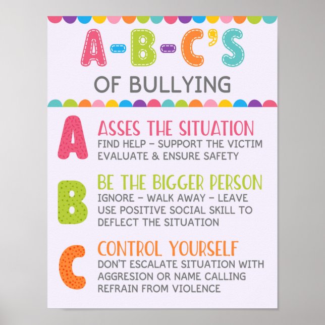 ABC för mobbningsklassrummet Anti Bully Kampanj Poster (Framsidan)