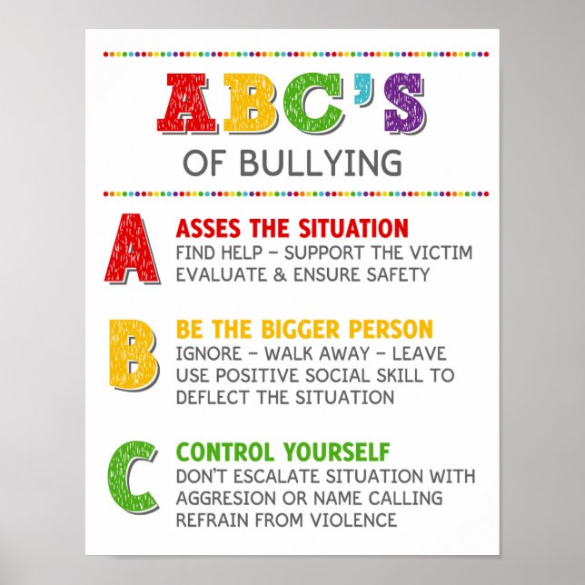 ABC för mobbningsklassrummet Anti Bully Kampanj Poster (Framsidan)