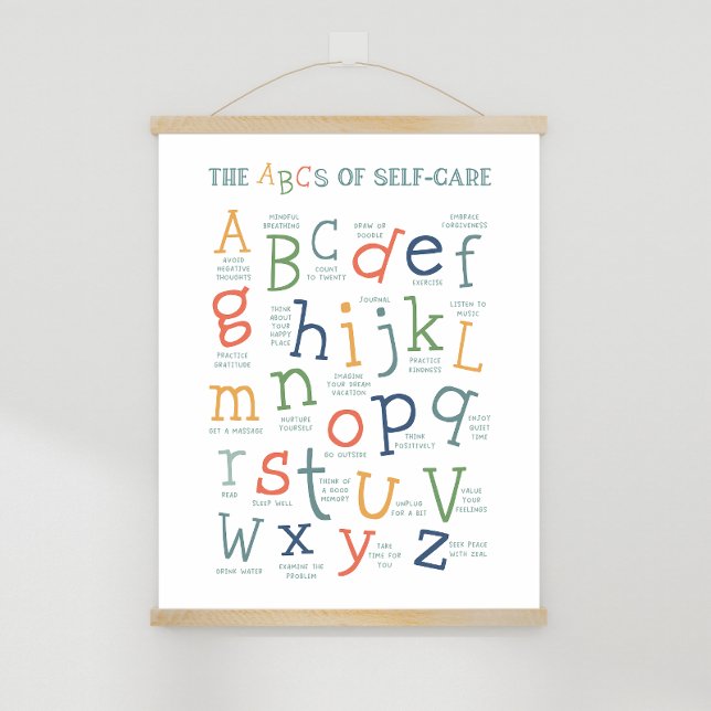 ABC-koder för självbetjäning Alla Storleka klassru Poster (ABCs of Self-Care Any Size Classroom Decor SEL)