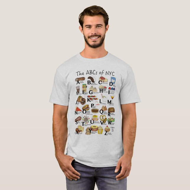 ABC-kort av NYC Iconic New York City Mat Alphabet T Shirt (Hel framsida)