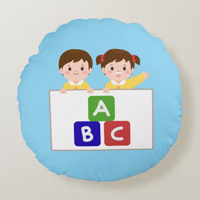 ABC Kul med vänner Rund Kudde (Framsidan)