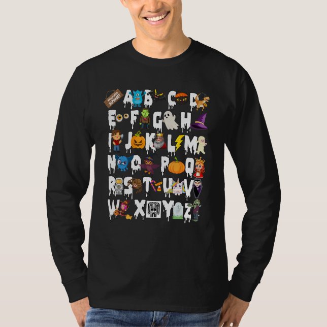 ABC Learning Kindergarten Teacher Halloween Alphab T Shirt (Framsida)