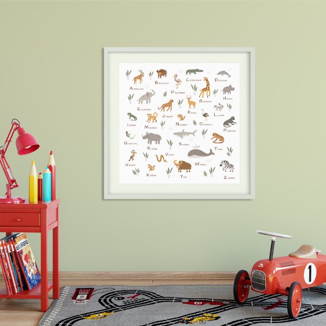 ABC Learning Vilda djur Poster (Learn ABC Kids Jungle Safari Animals Alphabet Poster ©Susanne Sachers - Sunny Mind Design 🌞)