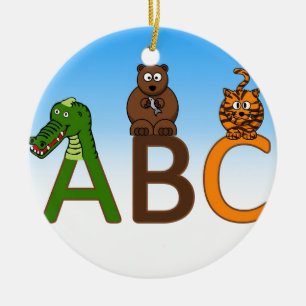 ABC märker den gulliga tecknaddjurillustrationen Julgransprydnad Keramik