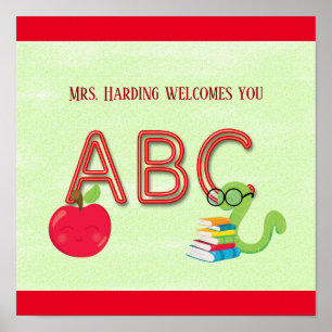 ABC Neon Brev Bookworm Reader Classroom Poster