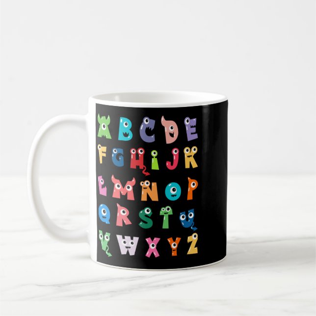 Abc Söt Monster Alfabet Halloween Lärare Kaffemugg (Vänster)