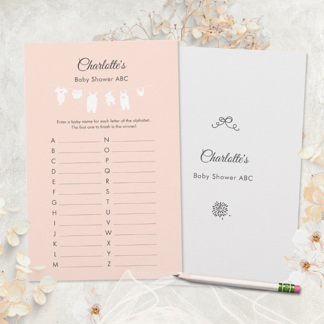 ABC-spel för minsta ljuspersisterande Flicka (Minimalist Peach Baby Girl Shower ABC Game ©Susanne Sachers - Sunny Mind 🌞)