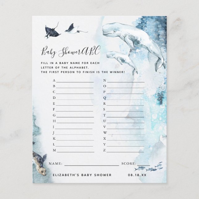 ABC-spel | Game för Ocean Baby Shower (Framsida)